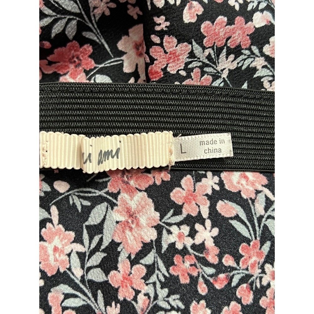 Francesca's Mi Ami Floral Midi Skirt Womens Large Black Pink Ditsy Feminine Boho - Picture 2 of 9